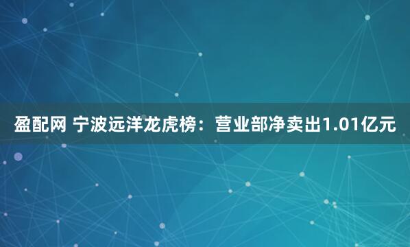 盈配网 宁波远洋龙虎榜：营业部净卖出1.01亿元