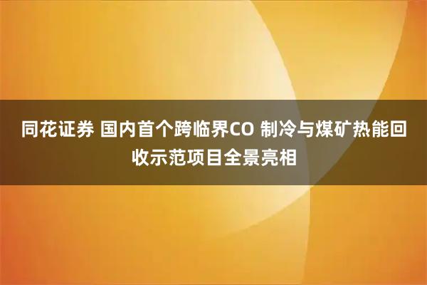 同花证券 国内首个跨临界CO 制冷与煤矿热能回收示范项目全景亮相